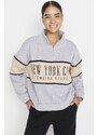 Trendyol Gray Melange Basic Printed Fleece Inside Knitted Sweatshirt