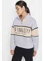 Trendyol Gray Melange Basic Printed Fleece Inside Knitted Sweatshirt