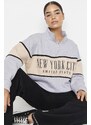 Trendyol Gray Melange Basic Printed Fleece Inside Knitted Sweatshirt