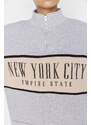 Trendyol Gray Melange Basic Printed Fleece Inside Knitted Sweatshirt