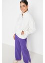 Trendyol Ecru Oversize/Wide Fit Zippered Stand-Up Collar Fleece Inner Knitted Sweatshirt