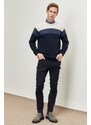 AC&Co / Altınyıldız Classics Men's Ecru-navy Standard Fit Regular Cut Crew Neck Colorblock Patterned Knitwear Sweater