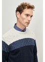 AC&Co / Altınyıldız Classics Men's Ecru-navy Standard Fit Regular Cut Crew Neck Colorblock Patterned Knitwear Sweater