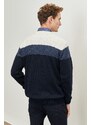 AC&Co / Altınyıldız Classics Men's Ecru-navy Standard Fit Regular Cut Crew Neck Colorblock Patterned Knitwear Sweater