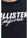 Bavlněné tričko s dlouhým rukávem Hollister Co. bílá barva, s potiskem