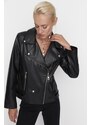Trendyol černá nadměrná kapsa Detailní kabát na motorkářskou bundu z umělé kůže