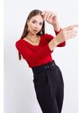 Lafaba Women's Red V-Neck Knitwear Sweater