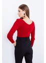 Lafaba Women's Red V-Neck Knitwear Sweater