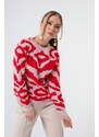 Lafaba Dámský červený žakárový pletený svetr Zebra