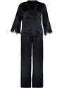 Trendyol Black Feather Detailed Satin Shirt-Pants Woven Pajama Set