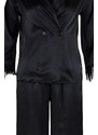 Trendyol Black Feather Detailed Satin Shirt-Pants Woven Pajama Set