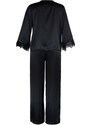 Trendyol Black Feather Detailed Satin Shirt-Pants Woven Pajama Set