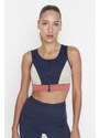 Trendyol Navy Color Block Support/Shape Zipper Knitted Sports Bra