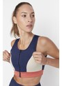 Trendyol Navy Color Block Support/Shape Zipper Knitted Sports Bra