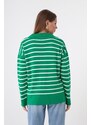 Lafaba Women's Green Shirt Collar Striped Knitwear Sweater