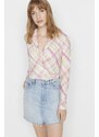 Trendyol Multi-colored Plaid/Check Crepe Knitted Blouse with Double Breasted Collar