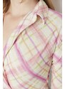 Trendyol Multi-colored Plaid/Check Crepe Knitted Blouse with Double Breasted Collar