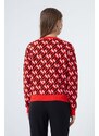 Lafaba Women's Red Crewneck Patterned Knitwear Sweater