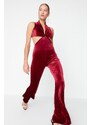 Trendyol Claret Red Velvet Knot Detailed Jumpsuit