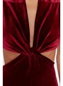 Trendyol Claret Red Velvet Knot Detailed Jumpsuit