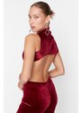 Trendyol Claret Red Velvet Knot Detailed Jumpsuit