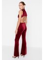 Trendyol Claret Red Velvet Knot Detailed Jumpsuit