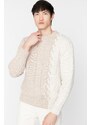 Trendyol Beige Men's Slim Fit Crew Neck Hair Knit Sweater