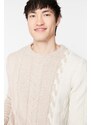 Trendyol Beige Men's Slim Fit Crew Neck Hair Knit Sweater