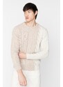 Trendyol Beige Men's Slim Fit Crew Neck Hair Knit Sweater