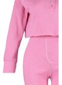 Trendyol Pink Button Detailed Crop Corduroy Pajamas Set