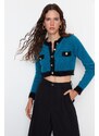 Trendyol Blue Super Crop Pile Knitwear Cardigan