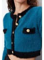 Trendyol Blue Super Crop Pile Knitwear Cardigan