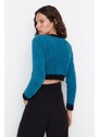 Trendyol Blue Super Crop Pile Knitwear Cardigan