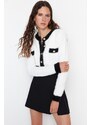 Trendyol Ecru Crop Péřový úplet Cardigan