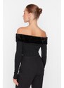 Trendyol Plush Detailed Crop Blouse in Black