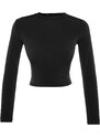 Trendyol Black With Shirring Detailed Sleeves, Fitted/Situated Stand Collar Crop Flexible Knitted Blouse