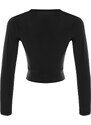 Trendyol Black With Shirring Detailed Sleeves, Fitted/Situated Stand Collar Crop Flexible Knitted Blouse