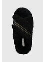 Pantofle Tommy Hilfiger Sherpa Fur Home Slippers Straps, černá barva