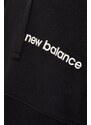 Mikina New Balance dámská, černá barva, s kapucí, s potiskem