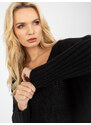 Fashionhunters Černý svetr s copánky a výstřihem do V OH BELLA