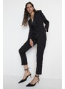 Trendyol Limited Edition Long Black Satin Collar Detailed Woven Jumpsuit