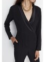 Trendyol Limited Edition Long Black Satin Collar Detailed Woven Jumpsuit