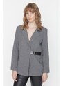 Trendyol Gray Woven Lined Blazer with Buckle Detail