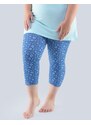 GINA dámské kalhoty 3/4 pyžamové dámské, 3/4 kalhoty, šité, bokové, s potiskem 19804P - lékořice aqua