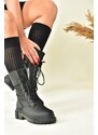 Fox Shoes Women's Black Thick-soled Ankle Boots