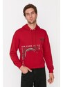 Trendyol Men's Burgundy Relaxed Fit Hooded Printed Sweatshirt