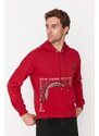 Trendyol Men's Burgundy Relaxed Fit Hooded Printed Sweatshirt