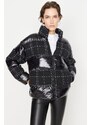 Trendyol Black Tweed Detailed Glossy Oversize Puffy Coat