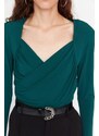 Trendyol Emerald Green Waistband Draped Detail Fitted/Situated Elastic Snaps Knitted Bodysuit