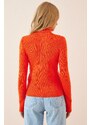 Happiness İstanbul Women's Orange Turtleneck Ribbed Lycra Knitwear Sweater